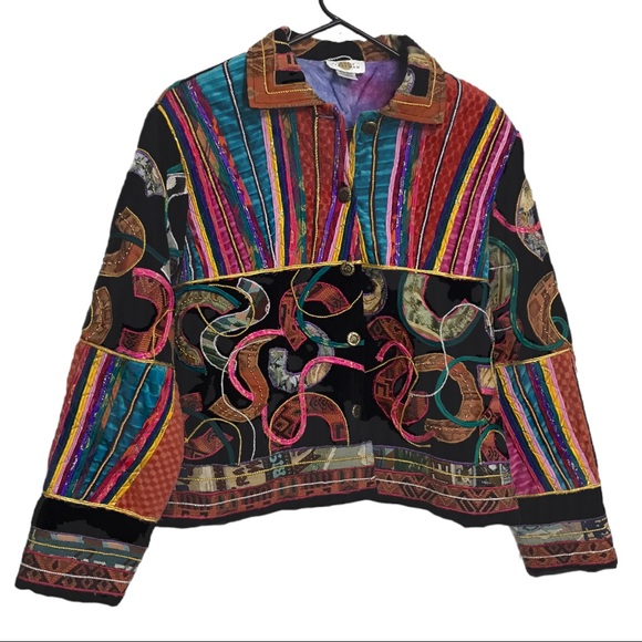 Sandy Starkman Jackets & Blazers - Sandy Starkman Jacket Mixed Media Eclectic Boho Multicolor Sz L
